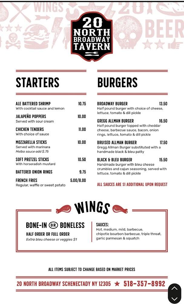 20 North Broadway Tavern Menu image 1